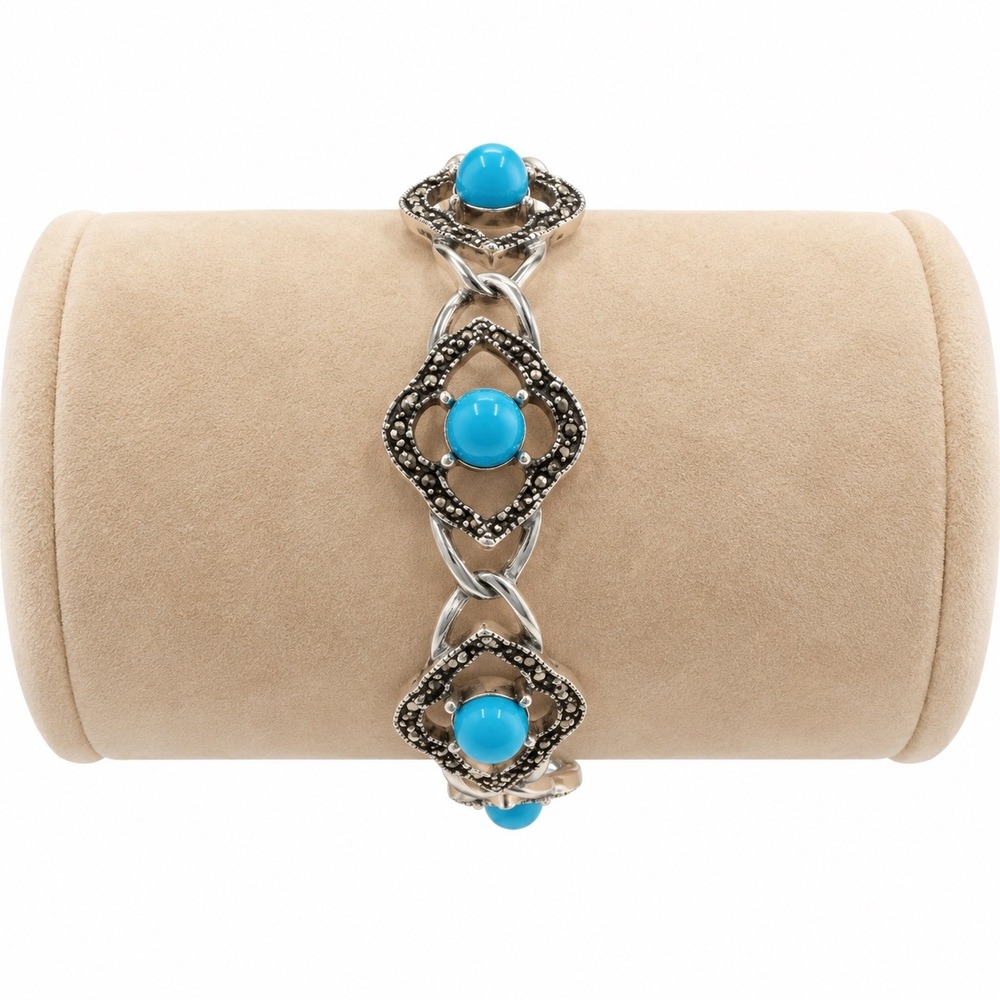 Sarah Coventry Bracelet 8" Silver Tone Turquoise Color Vtg Marcasite Style